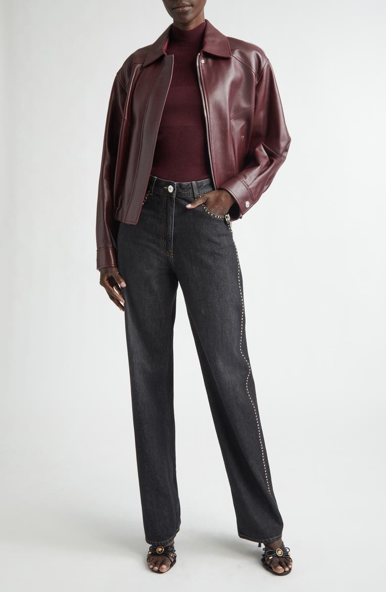 Versace Blouson Buffalo Leather Jacket, Alternate, color, Dark Burgundy