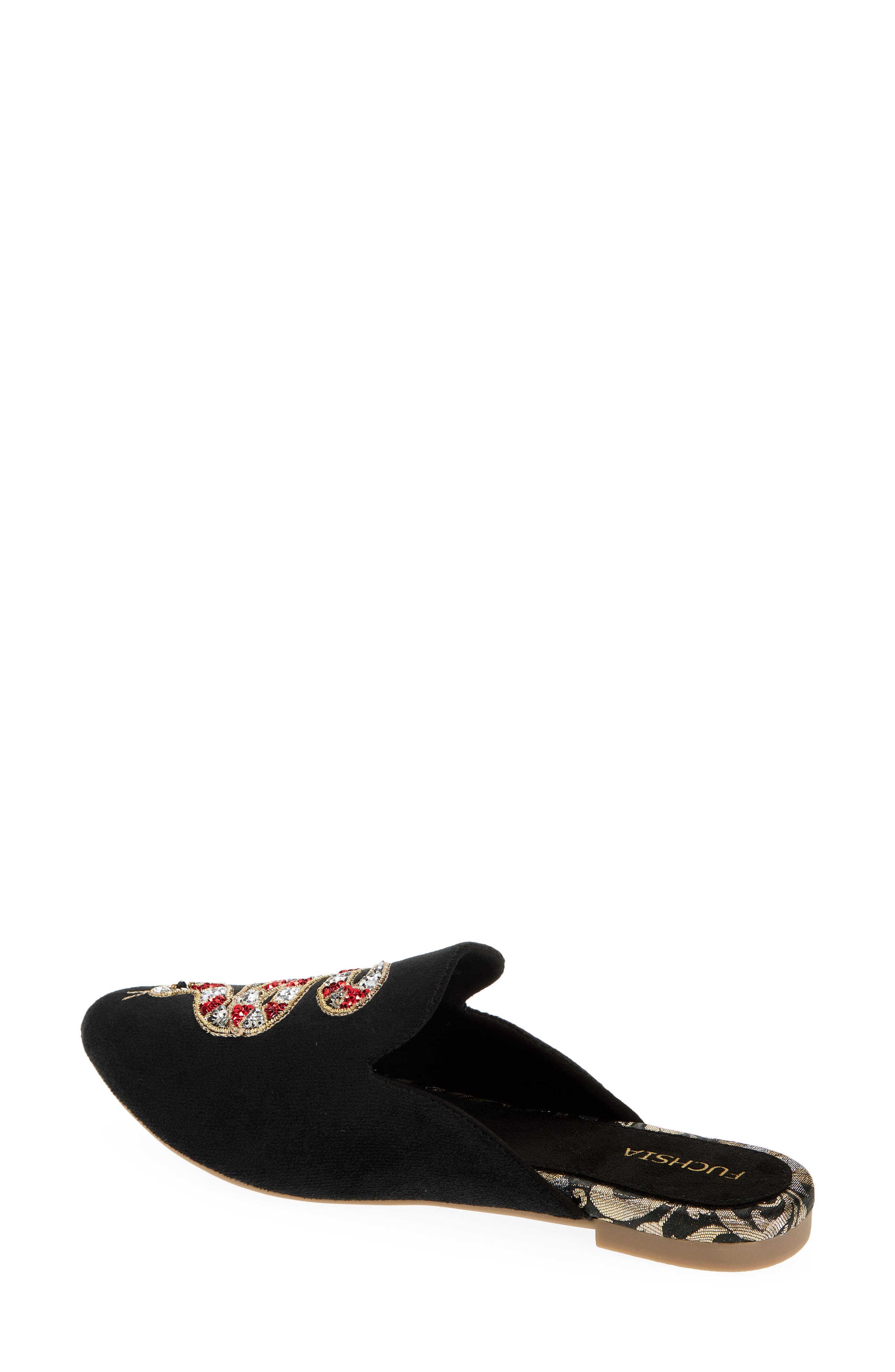 FUCHSIA Embroidered Serpent Pointed Toe Mule, Alternate, color, Black
