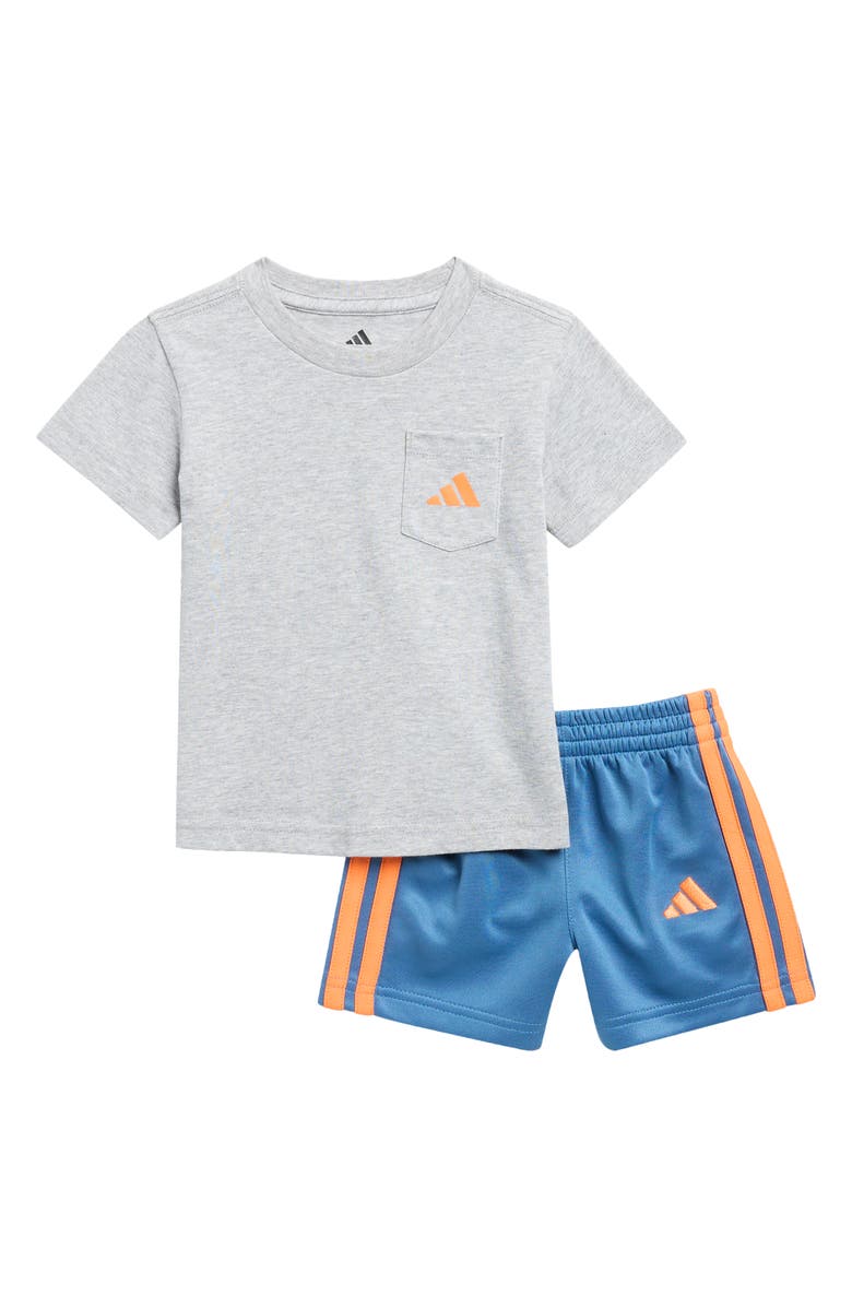 adidas Pocket T-Shirt & Woven Shorts Set, Main, color, Grey Heather
