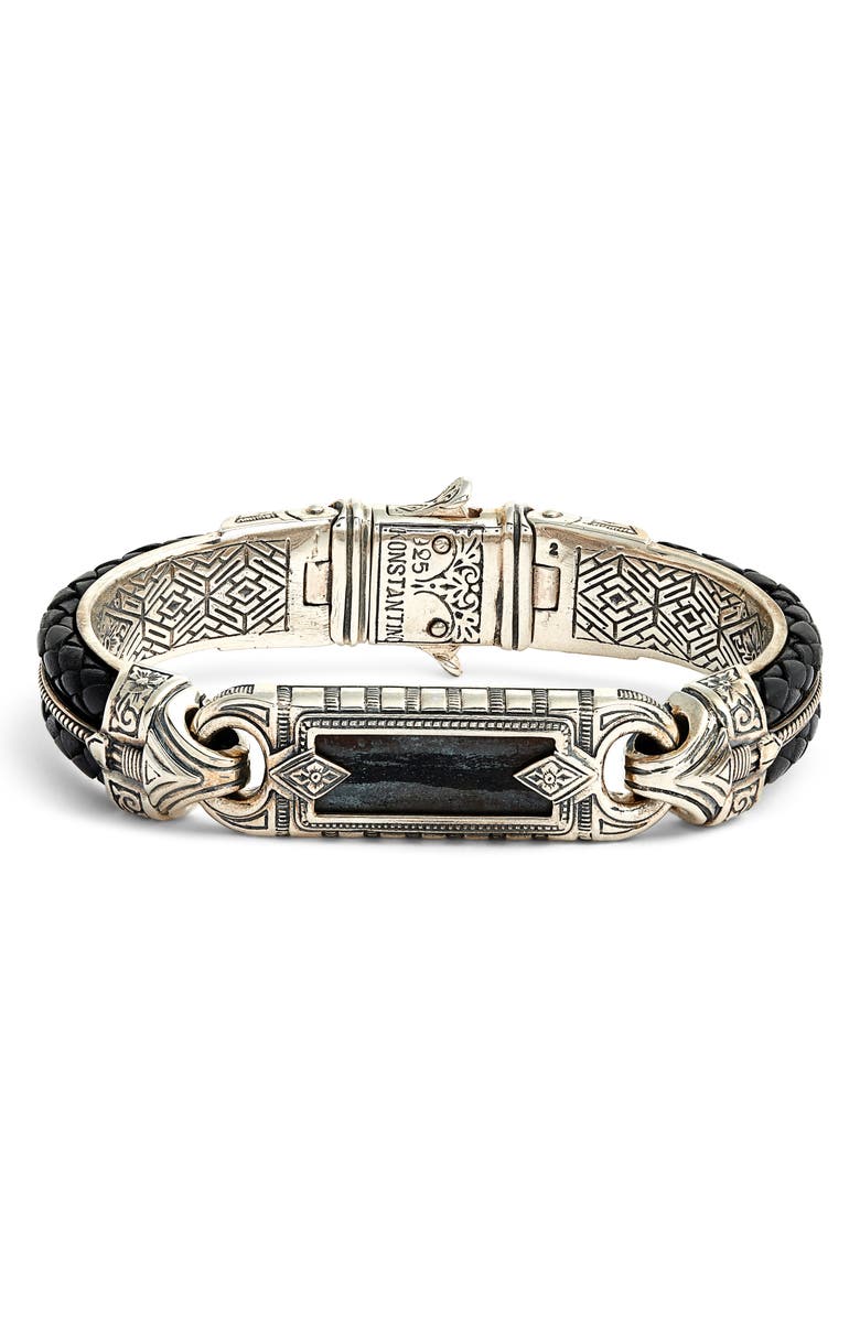 Konstantino Perseus Ferrite Wide Leather & Silver Bracelet, Main, color, 