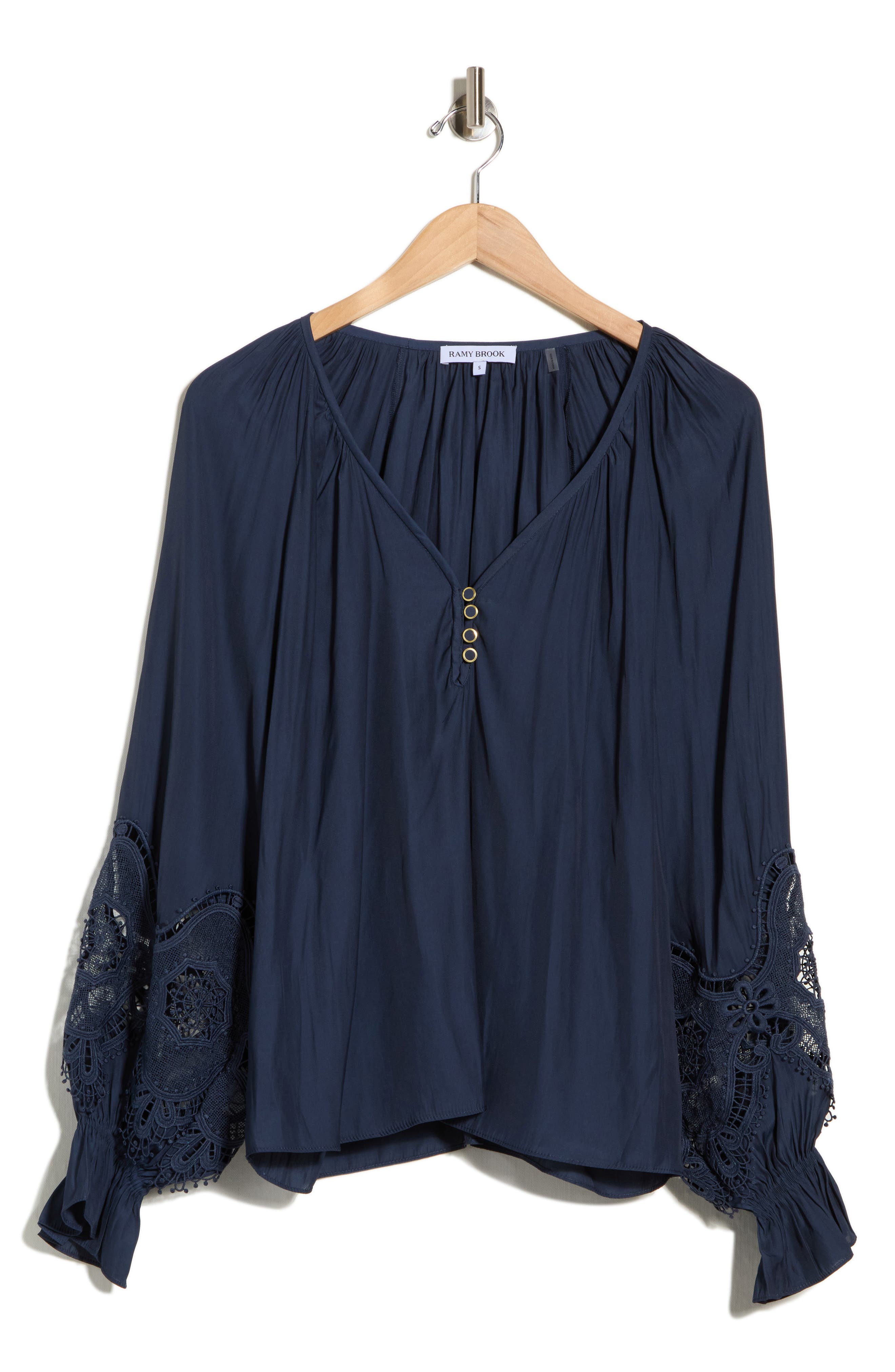 Ramy Brook Irina Lace Trim Long Sleeve Top