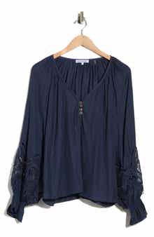Ramy Brook Irina Lace Trim Long Sleeve Top
