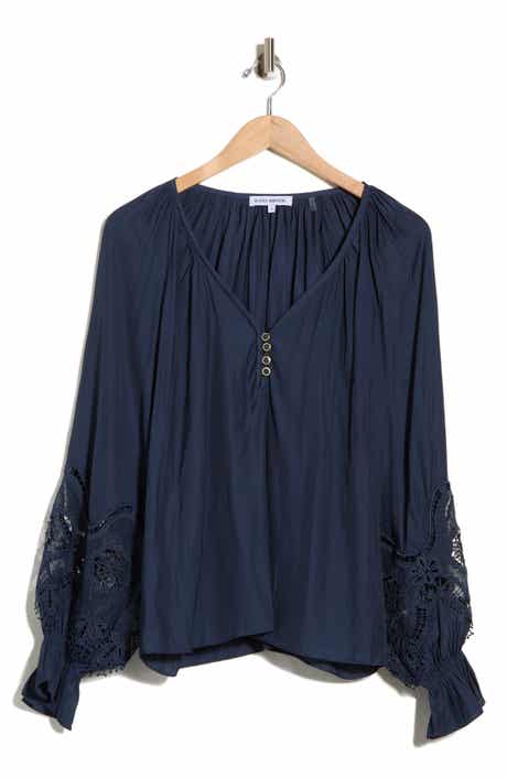 Ramy Brook Irina Lace Trim Long Sleeve Top