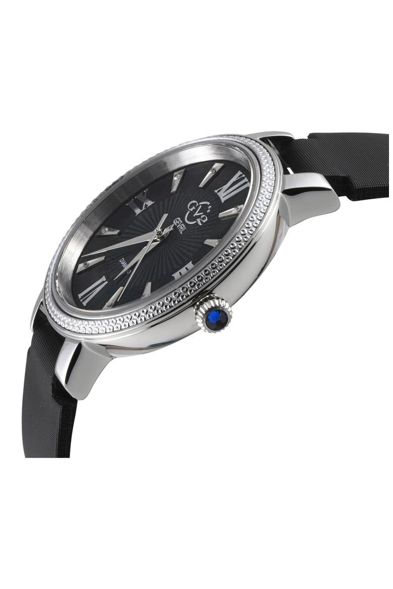 Women's Genoa Diamond Dial Leather Strap Watch, 37mm, Alternate, color, BLACK