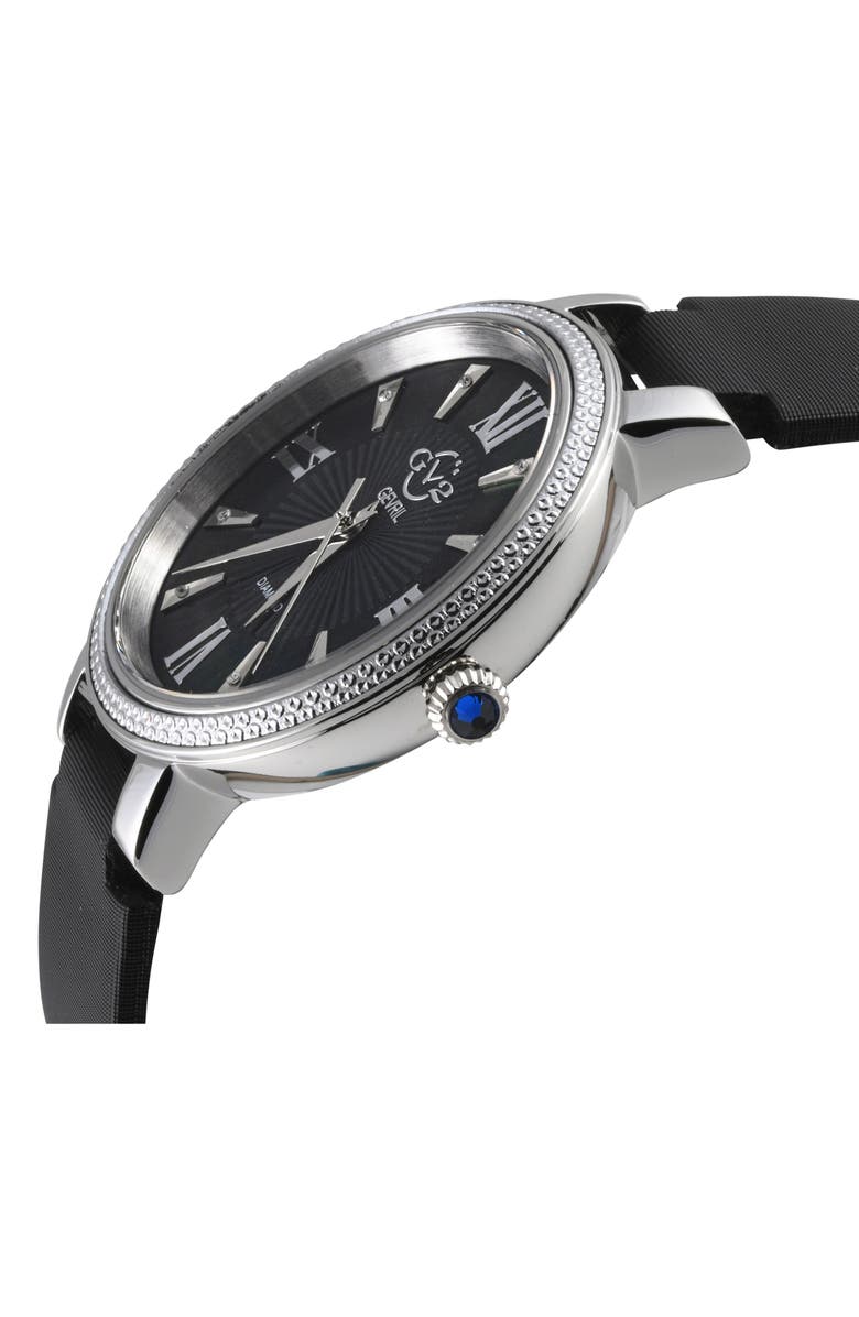 GV2 Women's Genoa Diamond Dial Leather Strap Watch, 37mm, Alternate, color, Black