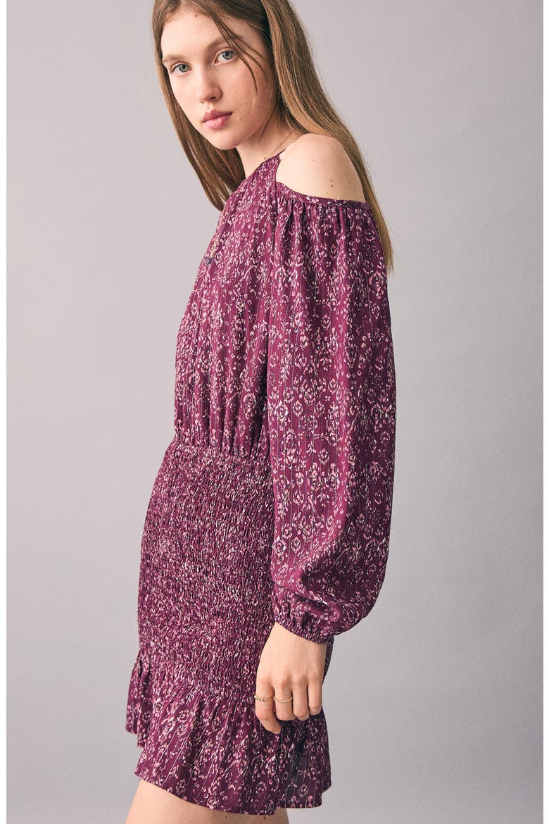 Metallic Cold Shoulder Long Sleeve Dress, Alternate, color, MAROON