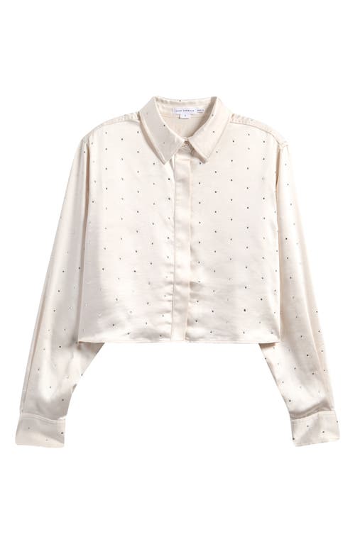 GOOD AMERICAN GOOD AMERICAN CRYSTAL EMBELLISHED SATIN BUTTON-UP CROP SHIRT