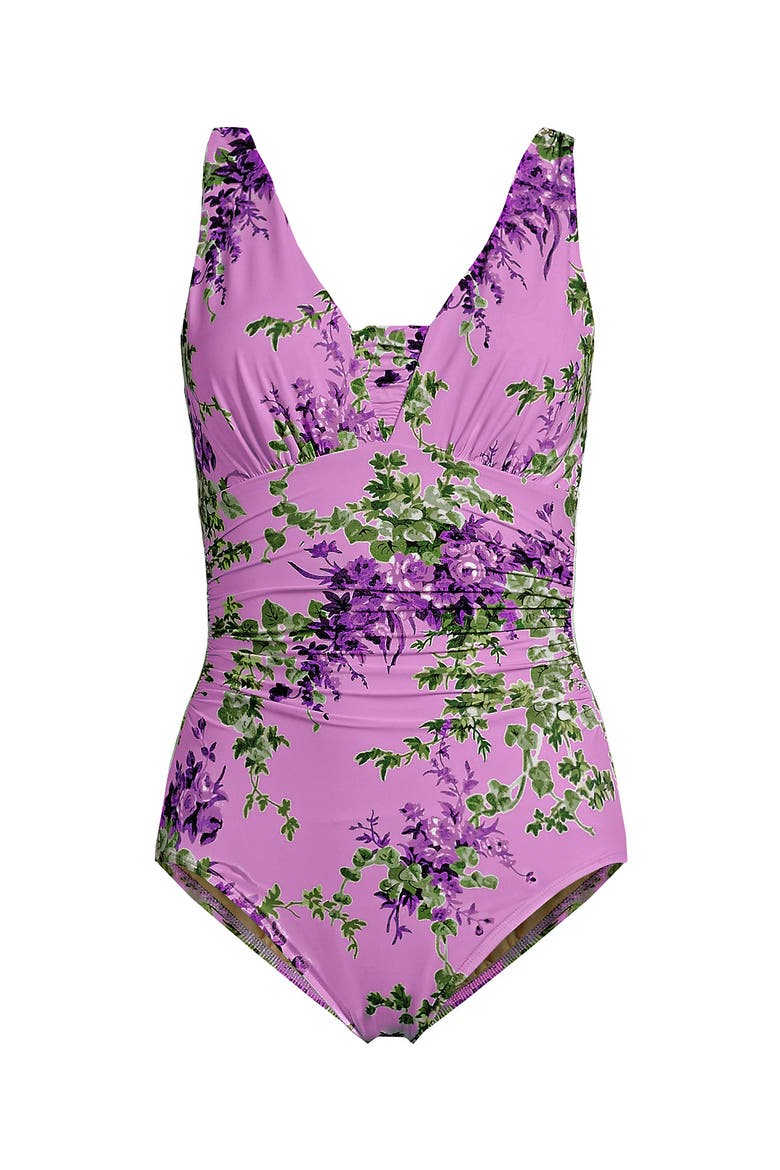 New SlenderSuit Grecian Adjustable Low Leg One Piece, Alternate, color, Pink/White Blooms