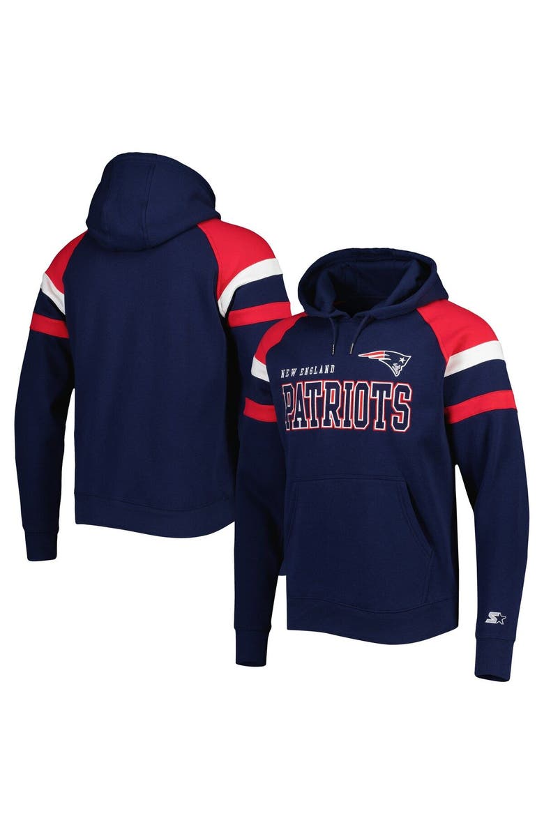 STARTER Men's Starter Navy New England Patriots Draft Fleece Raglan Pullover Hoodie, Main, color, Navy