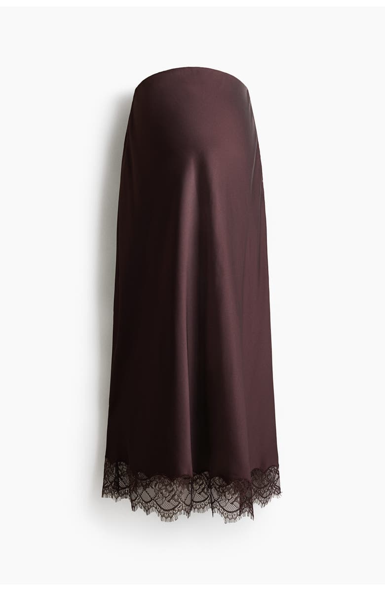 H&M Mama Lace-trimmed Satin Skirt, Main, color, Dark Brown