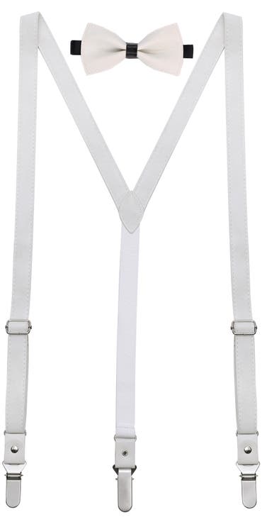 Genuine Leather Y-Back Suspenders & Bow Tie Set
