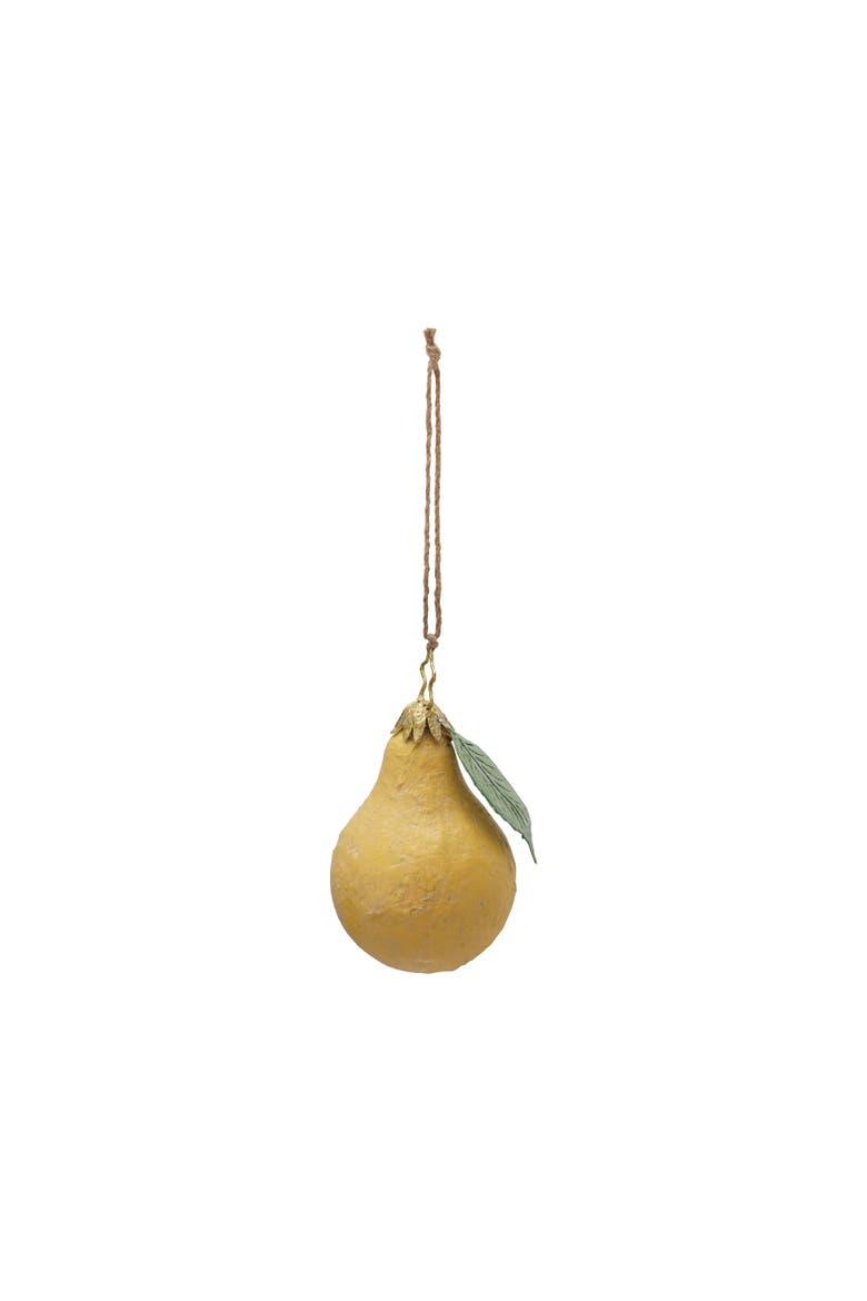 Handcrafted Iron & Paper Pear Ornament, Main, color, Yellow and Green