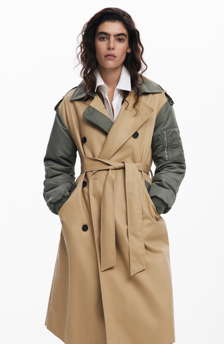 Desigual Mixed Media Bomber Hybrid Trench Coat, Alternate, color,