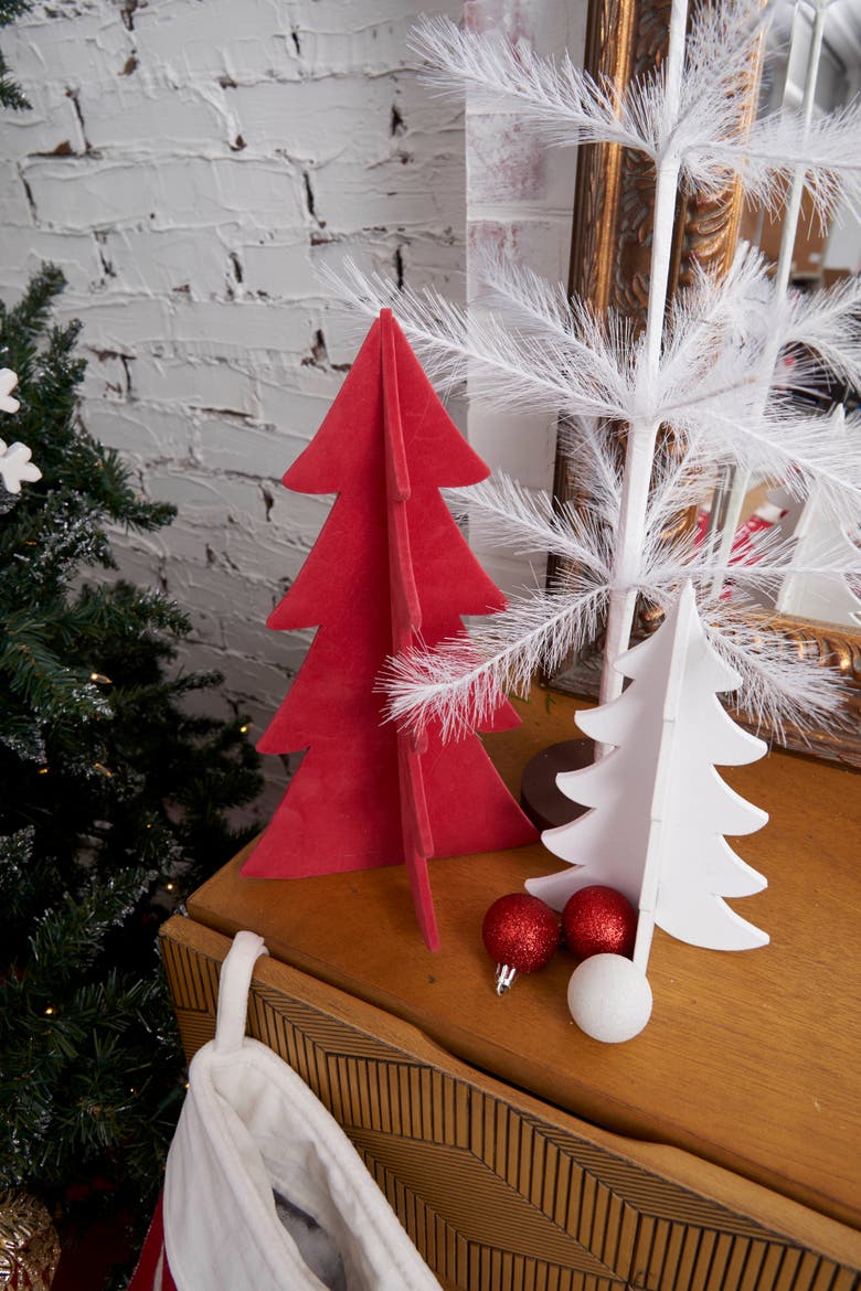 Flocked Red Tree Figurine Set of 2, Alternate, color, Red