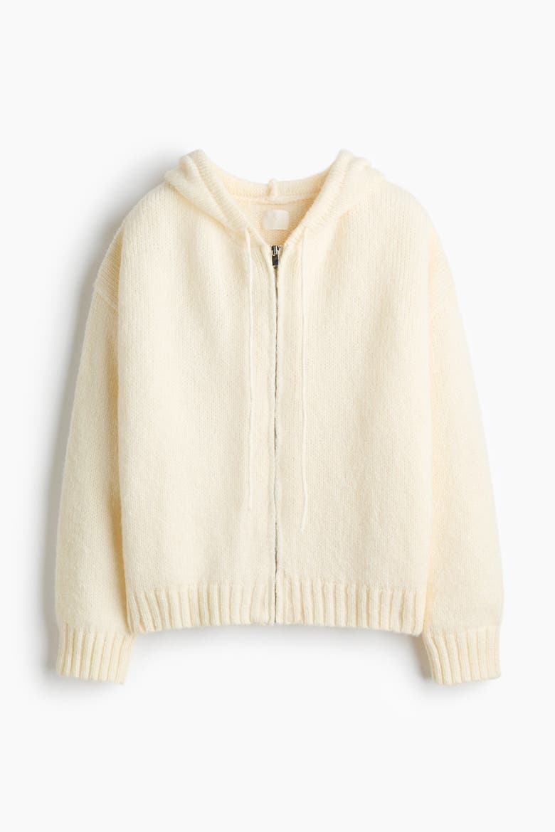 Knitted Zip-through Hoodie, Alternate, color, Cream