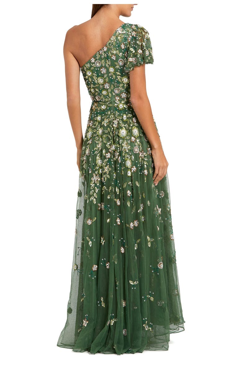 Mac Duggal Floral Embellished Mesh One Shoulder Gown, Alternate, color, Sage