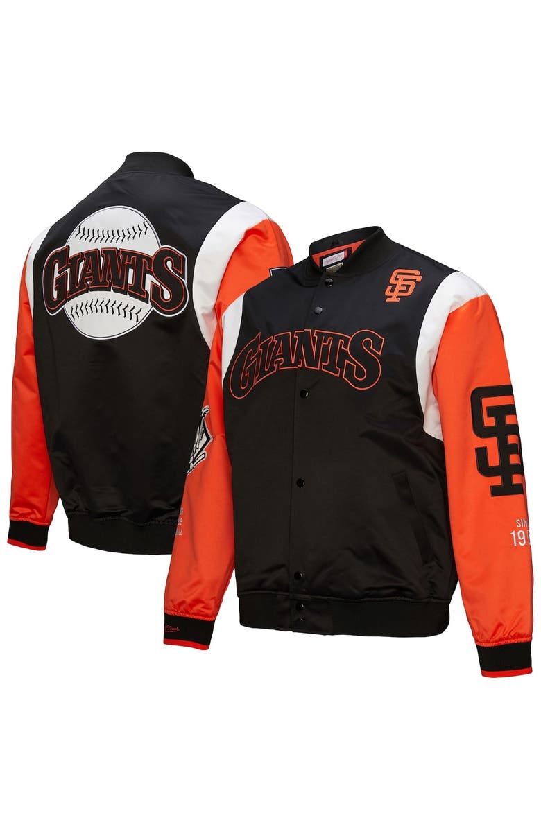 Mitchell & Ness Men's Mitchell & Ness Black/Orange San Francisco Giants Cooperstown Collection Team Origins Satin Full-Snap Jacket, Main, color, Black