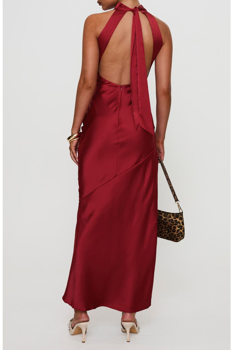 Mordecai Tie Back Satin Maxi Dress, Alternate, color, BURGUNDY
