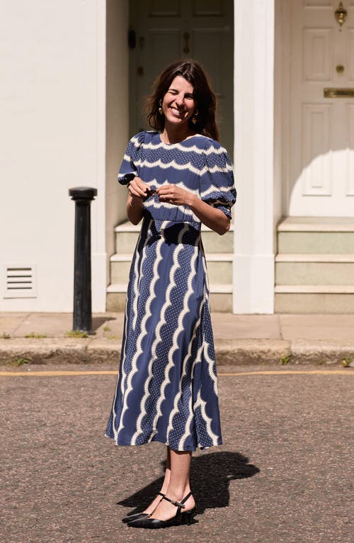 Boden Scallop Stripe Dress In Blue