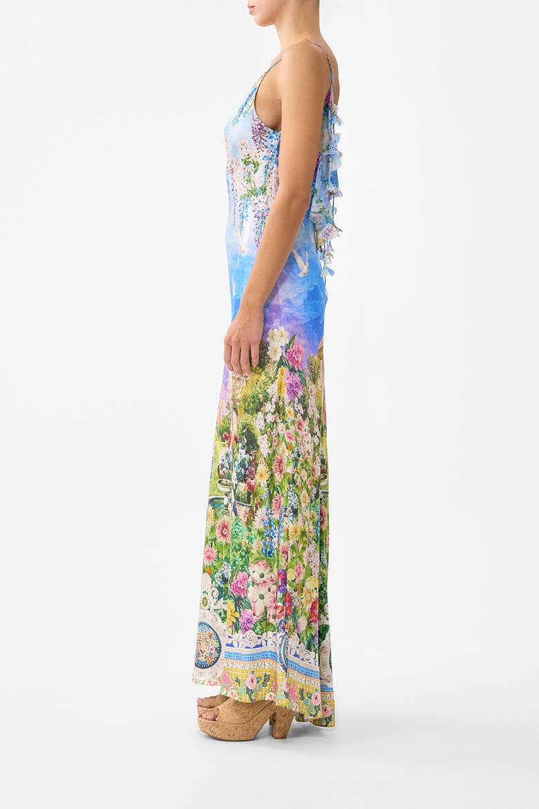 V Neck Bias Slip Dress With Back Frill, Alternate, color, Navàs Nouveau