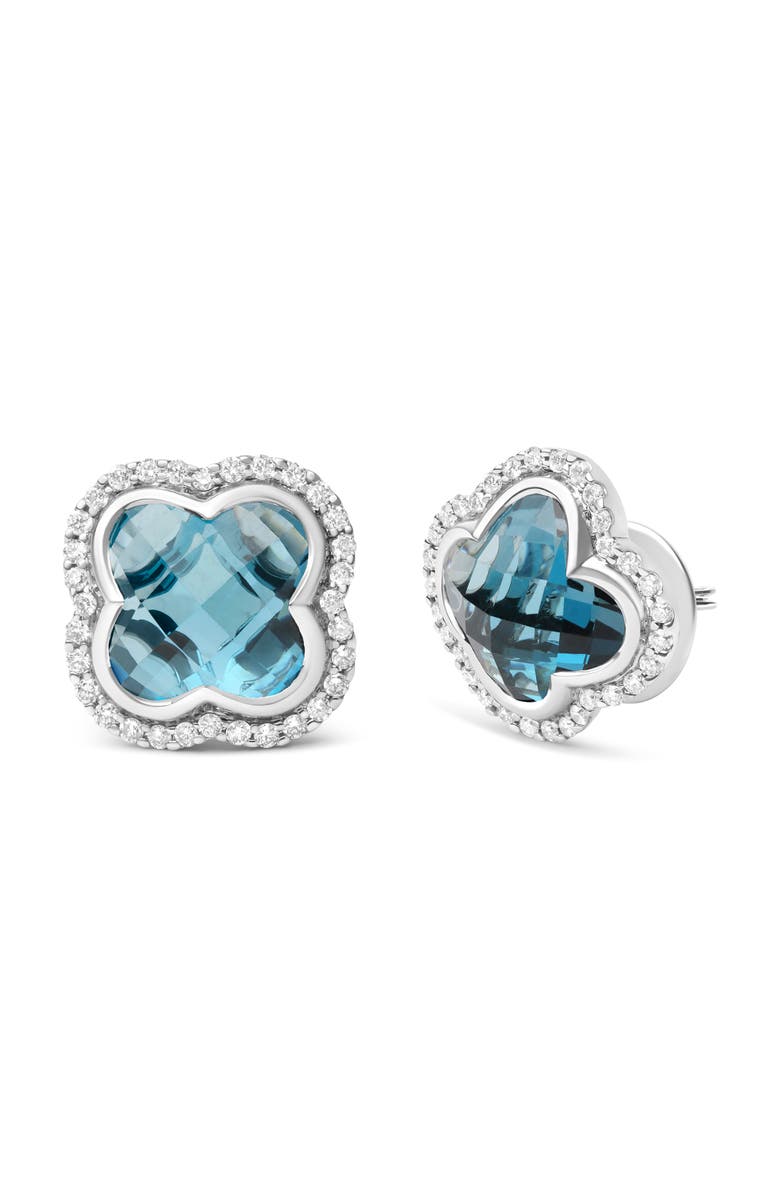 Haus of Brilliance 18K Gold 3/8 Cttw Diamond & London Blue Topaz Gemstone Halo Clover Stud Earrings, Alternate, color, White