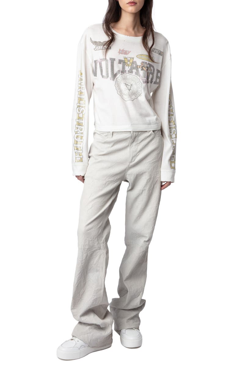 Zadig & Voltaire Rhinestone Logo Long Sleeve Cotton T-Shirt, Alternate, color,