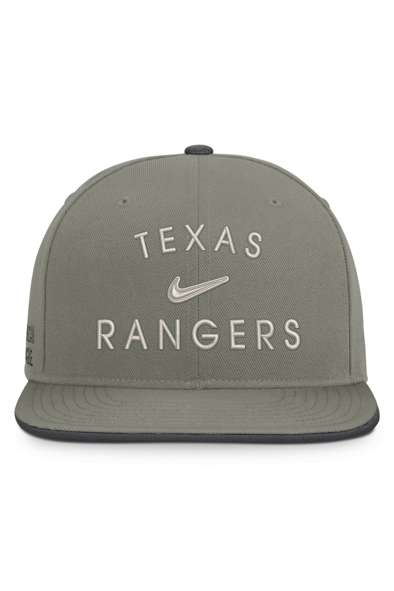Men's Nike Olive Texas Rangers Pro Dri-FIT Snapback Hat, Alternate, color, Gray