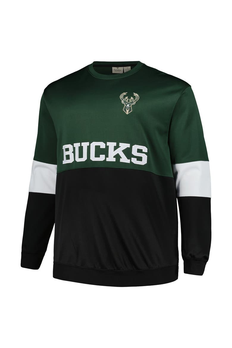 Men's Fanatics Branded Hunter Green/Black Milwaukee Bucks Big & Tall Split Pullover Sweatshirt, Alternate, color, Hunter Green