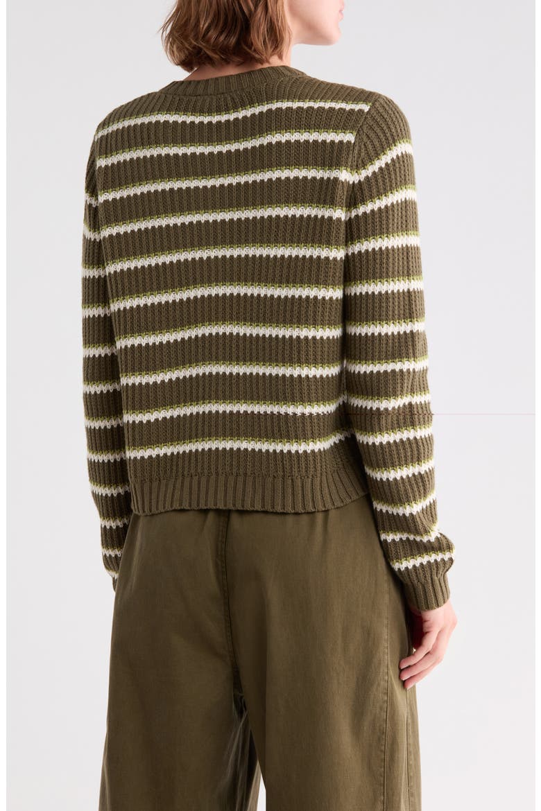 Felicity Crewneck Cotton Blend Cardigan, Alternate, color, EVERGREEN STRIPE
