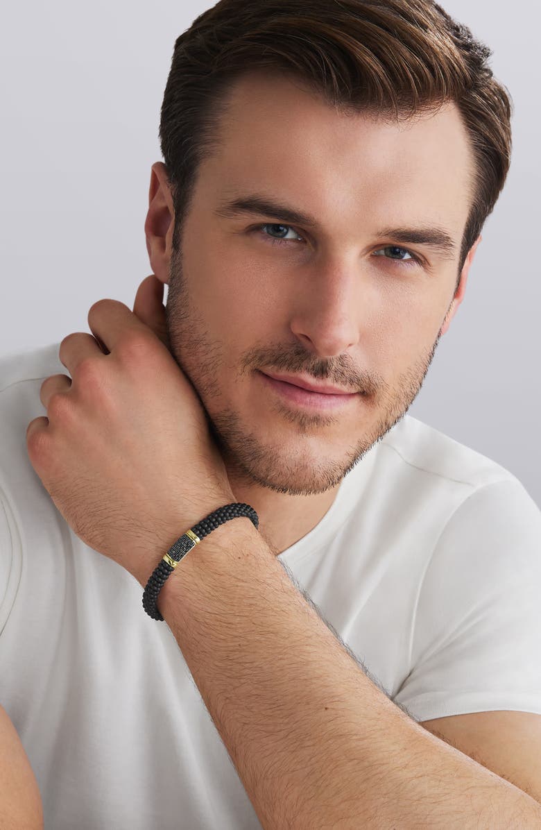 LAGOS Men's Two-Tone Matte Black Ceramic Black Diamond Bracelet, Alternate, color, Silver