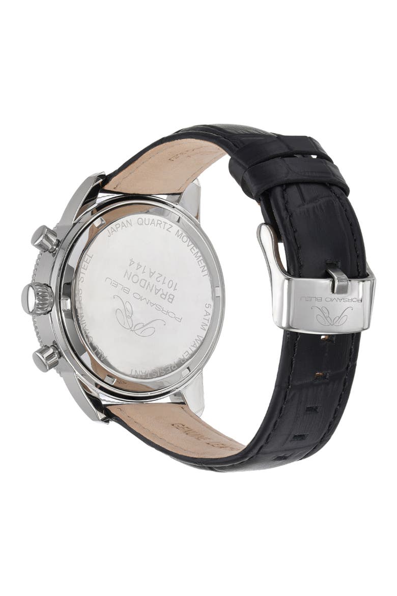 Brandon Leather Strap Chronograph, 44mm, Alternate, color, BLACK
