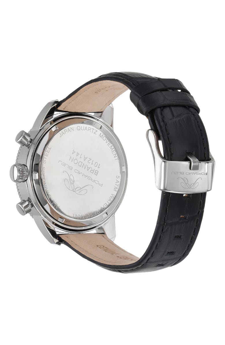 PORSAMO BLEU Brandon Leather Strap Chronograph, 44mm, Alternate, color, Black