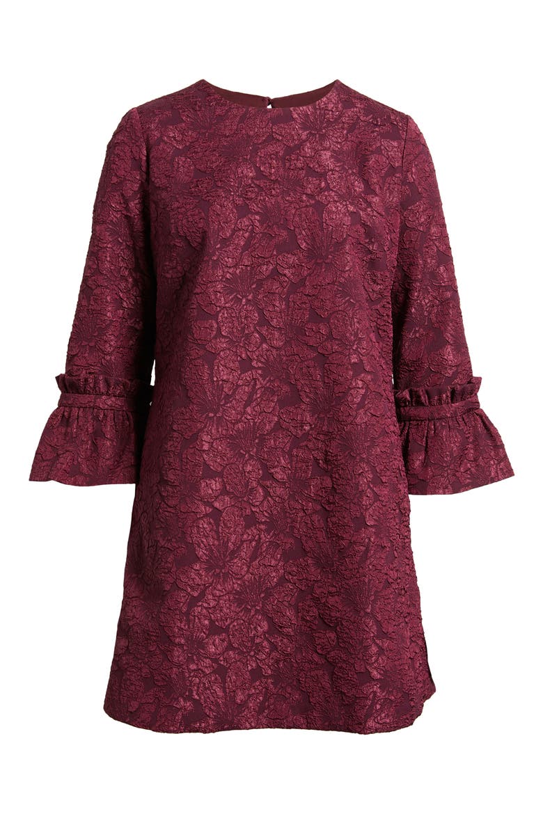 Floral Jacquard Shift Minidress, Alternate, color, BURGUNDY FIG