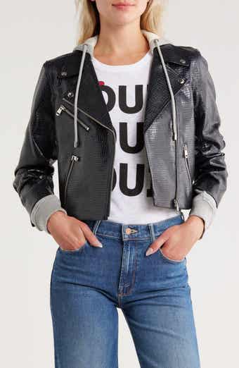 Cinq à Sept Evie Snakeprint Embossed Mixed Media Faux Leather Moto Jacket