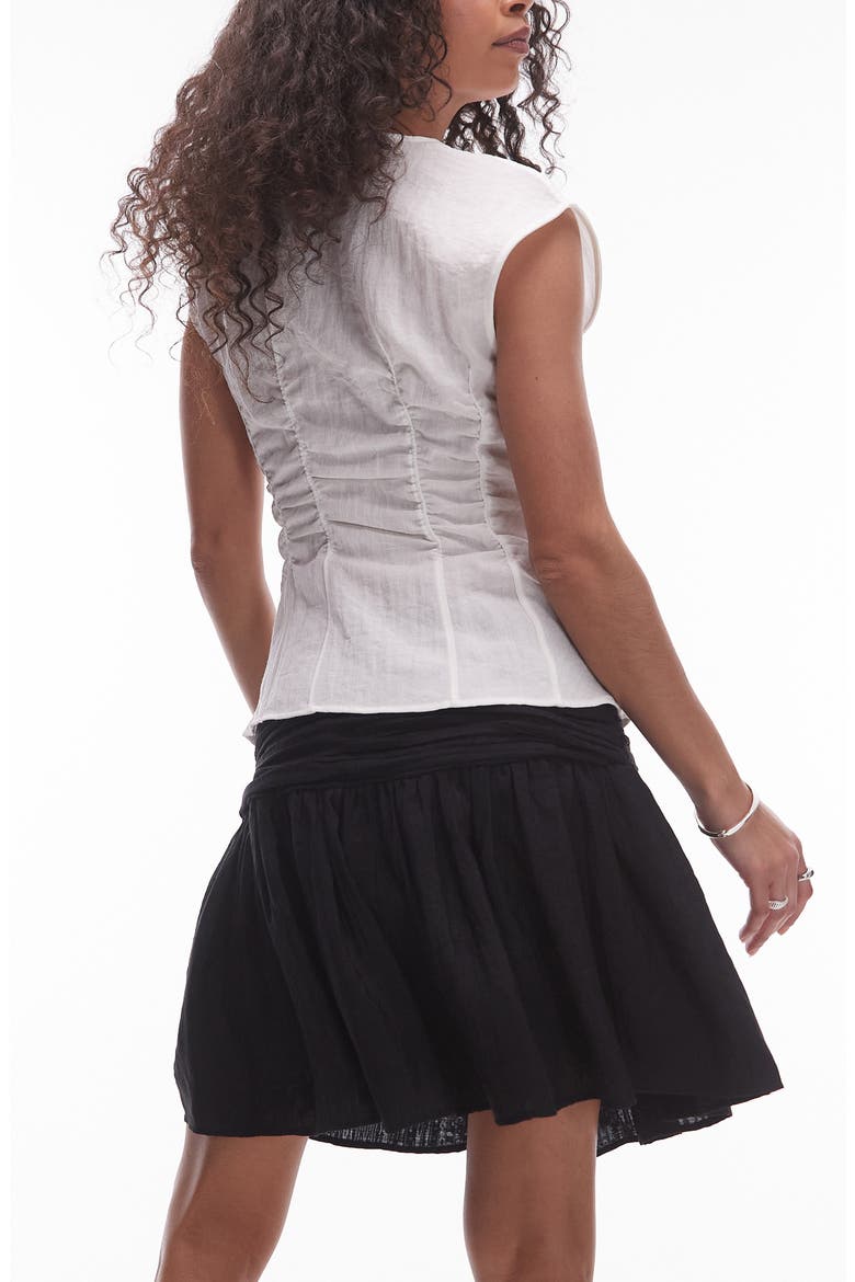 Ruched Drop Waist Cotton Miniskirt, Alternate, color, BLACK