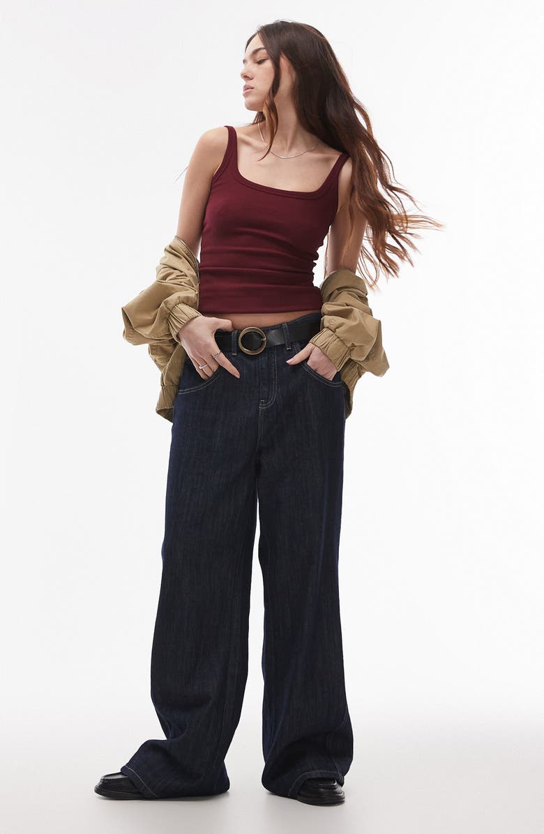 Topshop Scoop Neck Rib Tank, Alternate, color, Burgundy