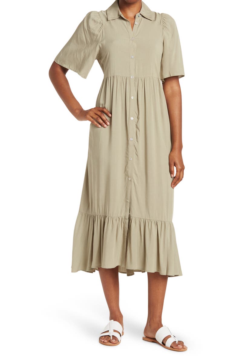 PHILOSOPHY CASHMERE Short Sleeve Maxi Shirtdress, Main, color, 