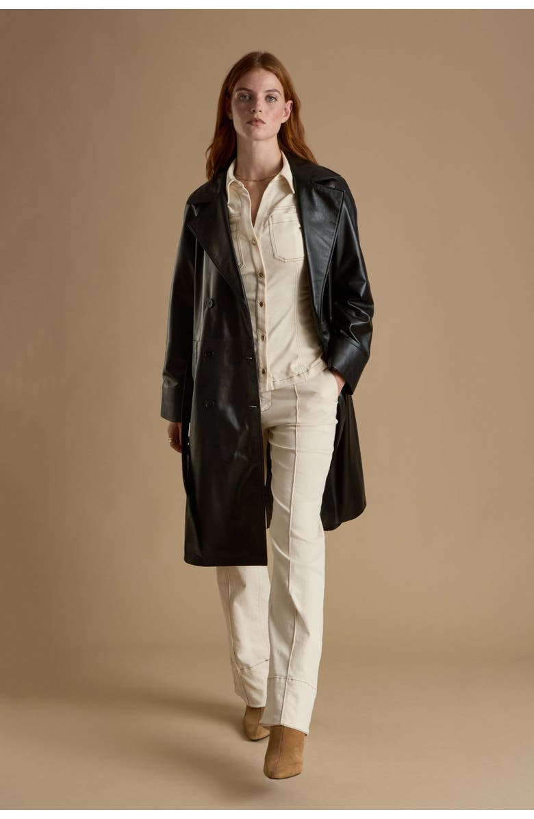 Furniq UK Sloane Leather Trench Coat, Alternate, color, Black