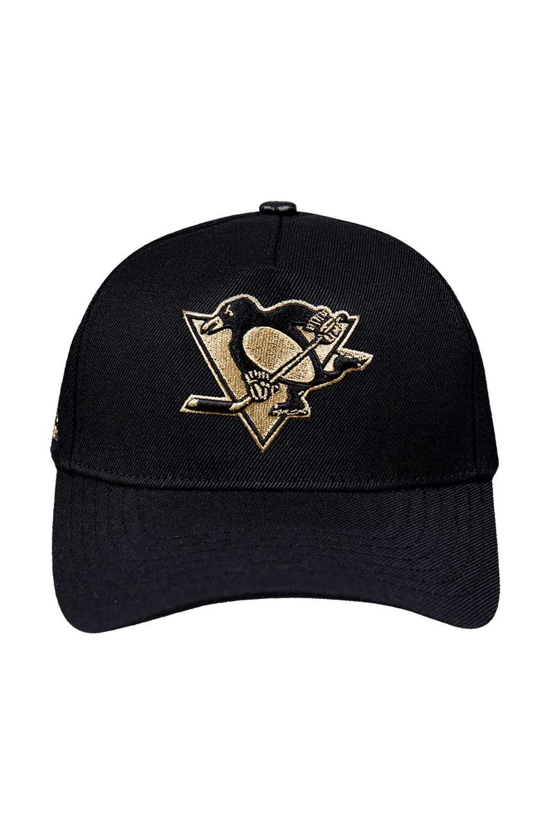 PRO STANDARD Men's Pro Standard Black Pittsburgh Penguins Metallic Logo Pinch Front Adjustable Hat, Alternate, color, Black