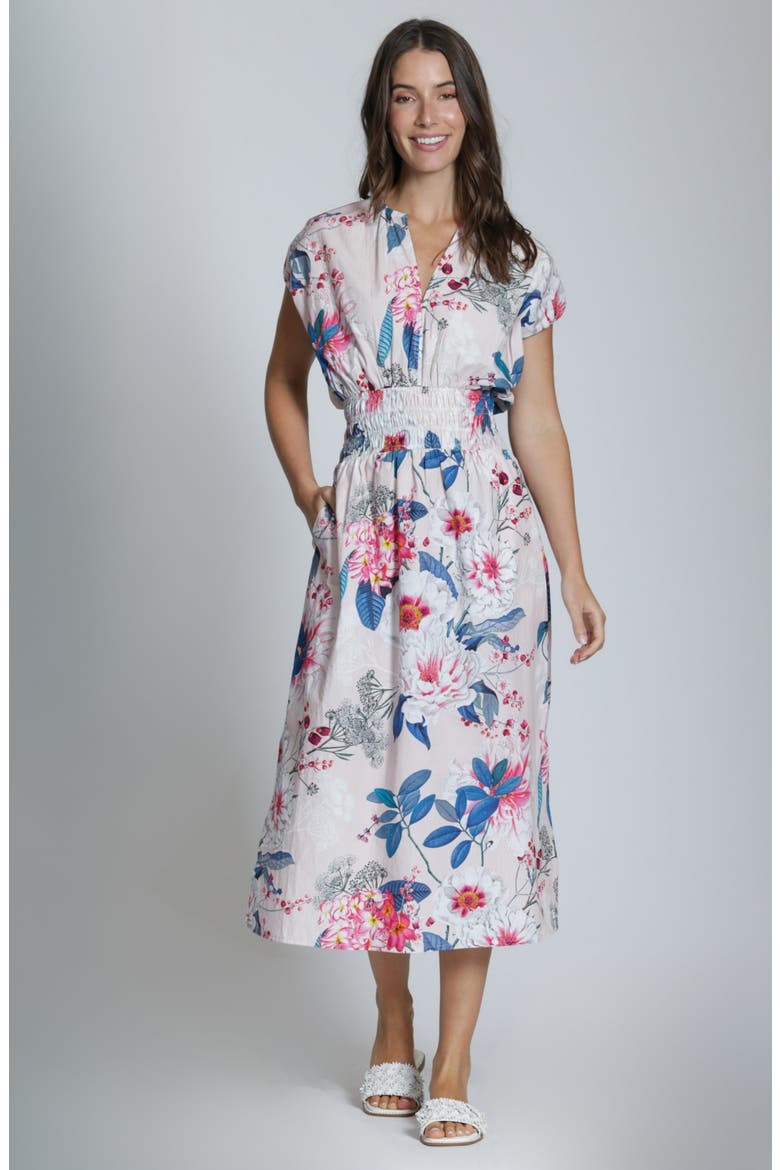 Floral Print Midi Dress, Alternate, color, BLUSH