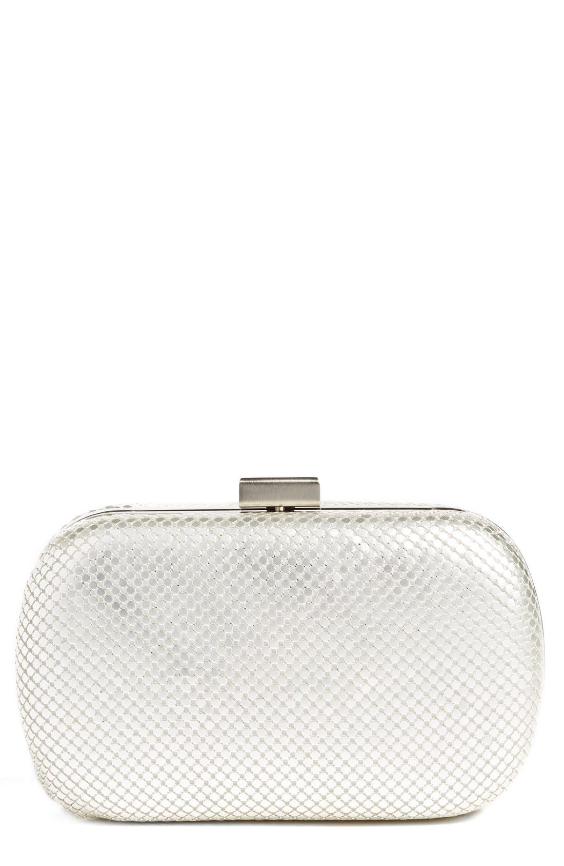 Mesh Oval Minaudière, Main, color, SATIN SILVER