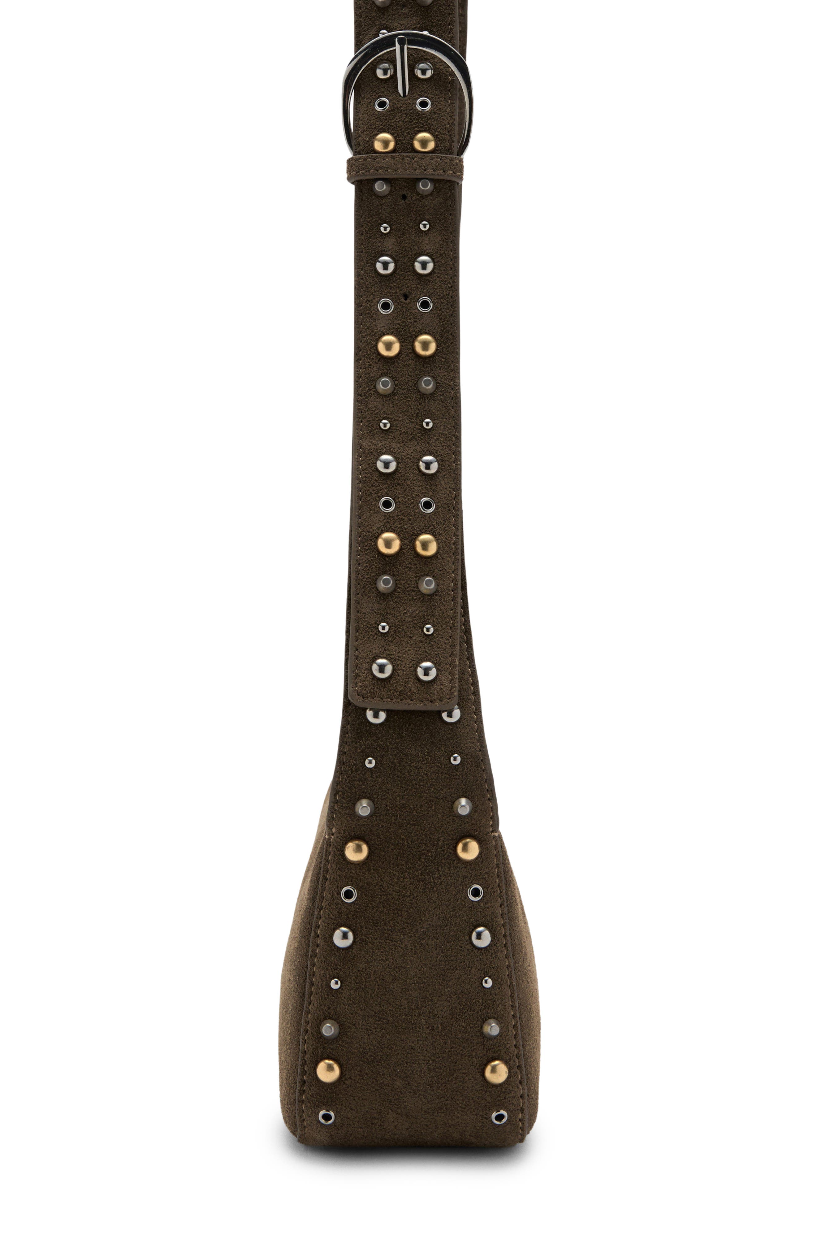 MANGO Suede Stud Crossbody Bag, Alternate, color, Khaki Green