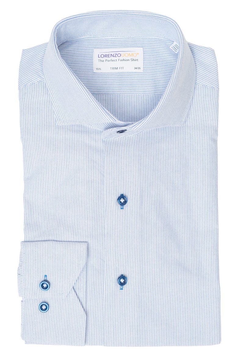 Textured Vertical Stripe Trim Fit Shirt, Main, color, NAVY/ WHITE