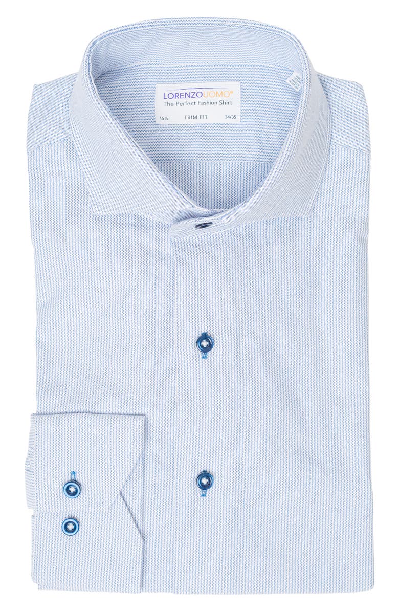 Lorenzo Uomo Textured Vertical Stripe Trim Fit Shirt, Main, color, Navy/ White