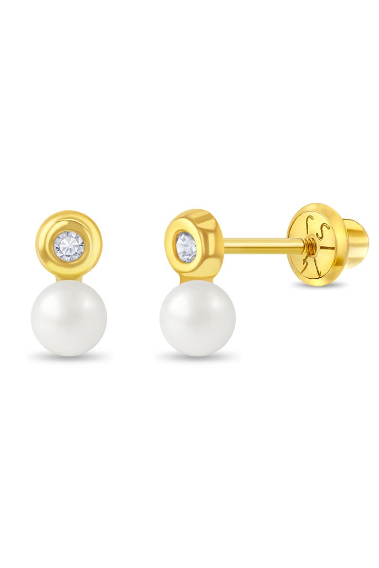 14k Clear CZ Drop Girl Earrings, Main, color, White