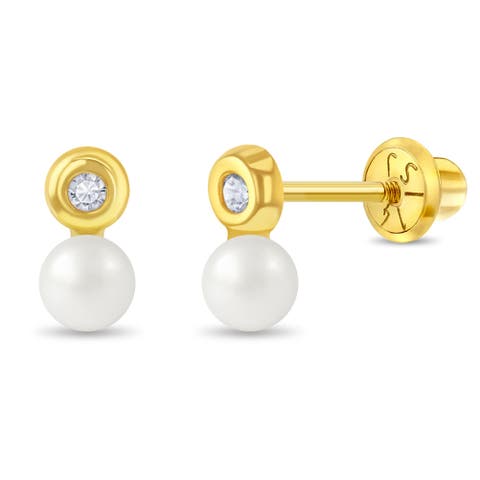 14k Clear CZ Drop Girl Earrings