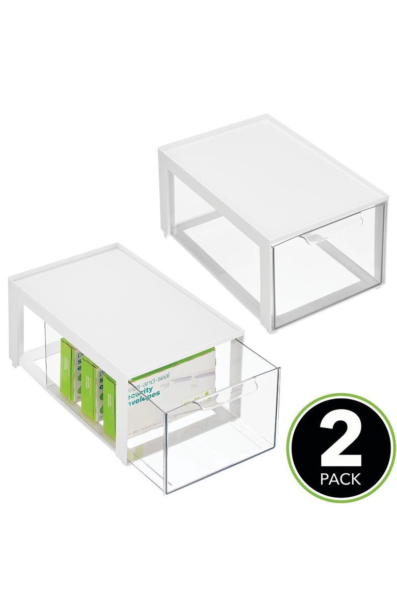 mDesign Plastic Office Storage Stack Organizer with Drawer, 2 Pack, Alternate, color,