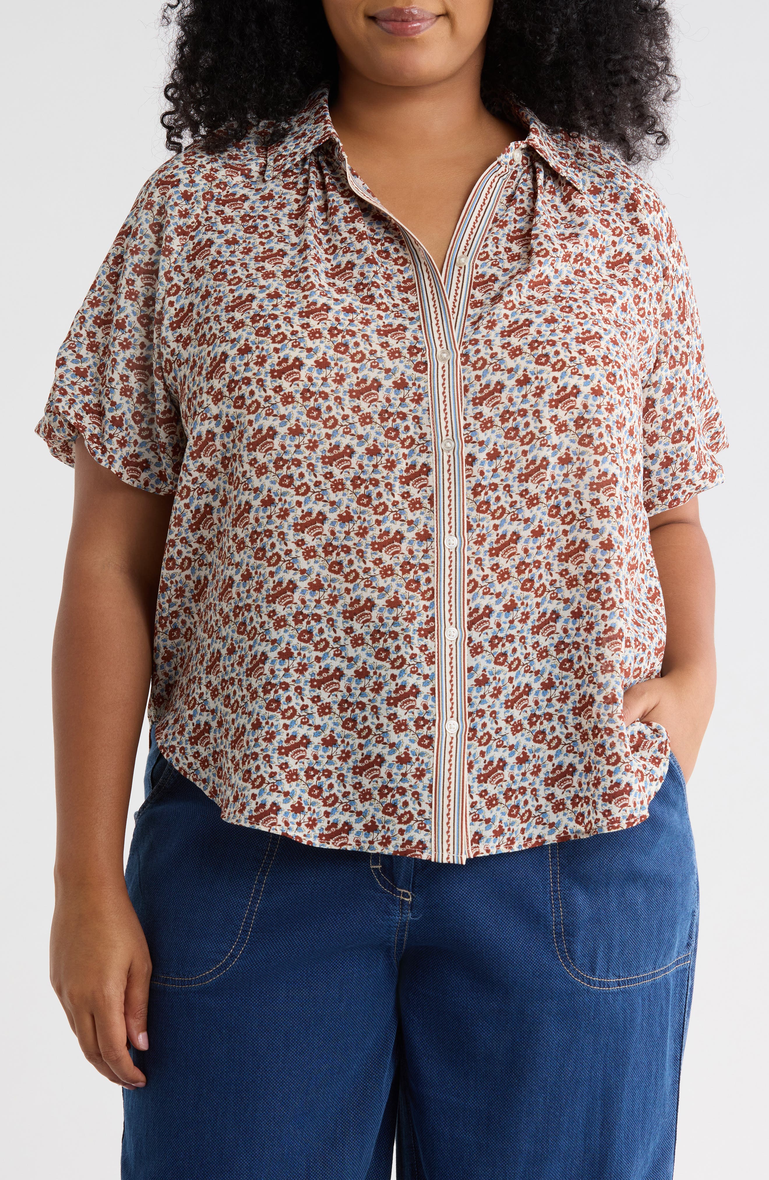Floral Bubble Sleeve Shirt