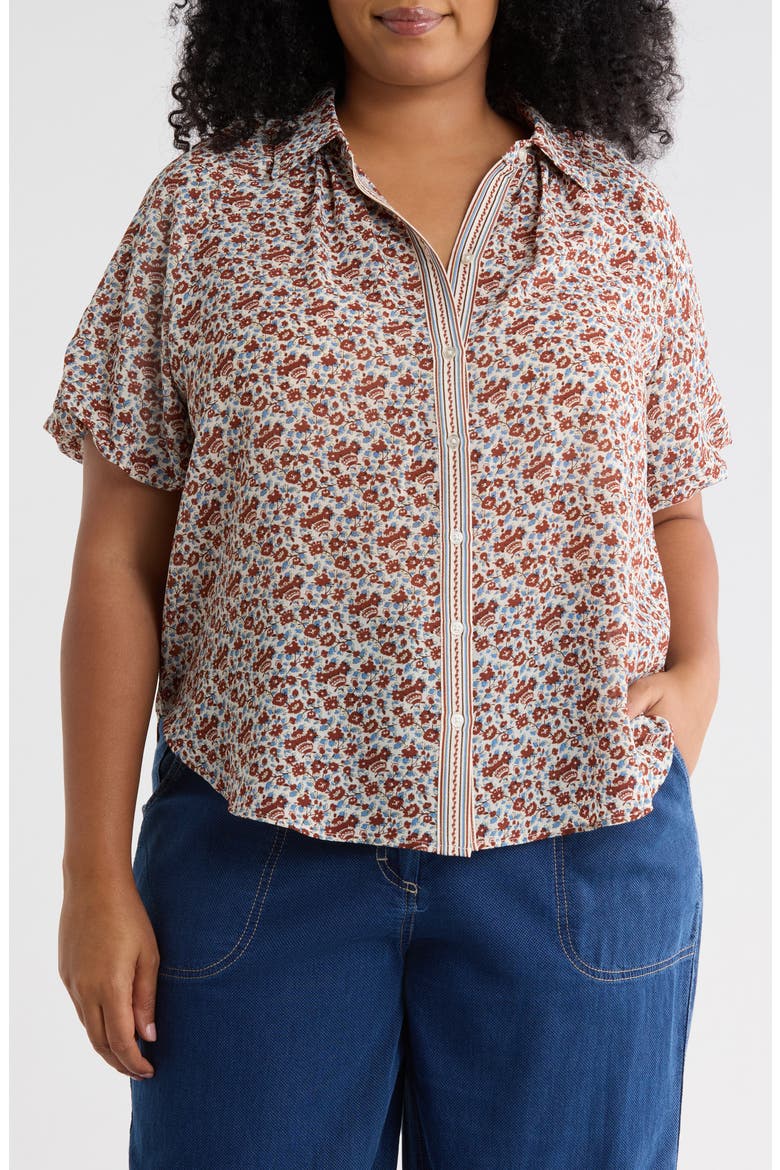 Floral Bubble Sleeve Shirt, Main, color, CREAM/ CHESTNUT WILD DAISY