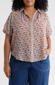 MAX STUDIO Floral Bubble Sleeve Shirt